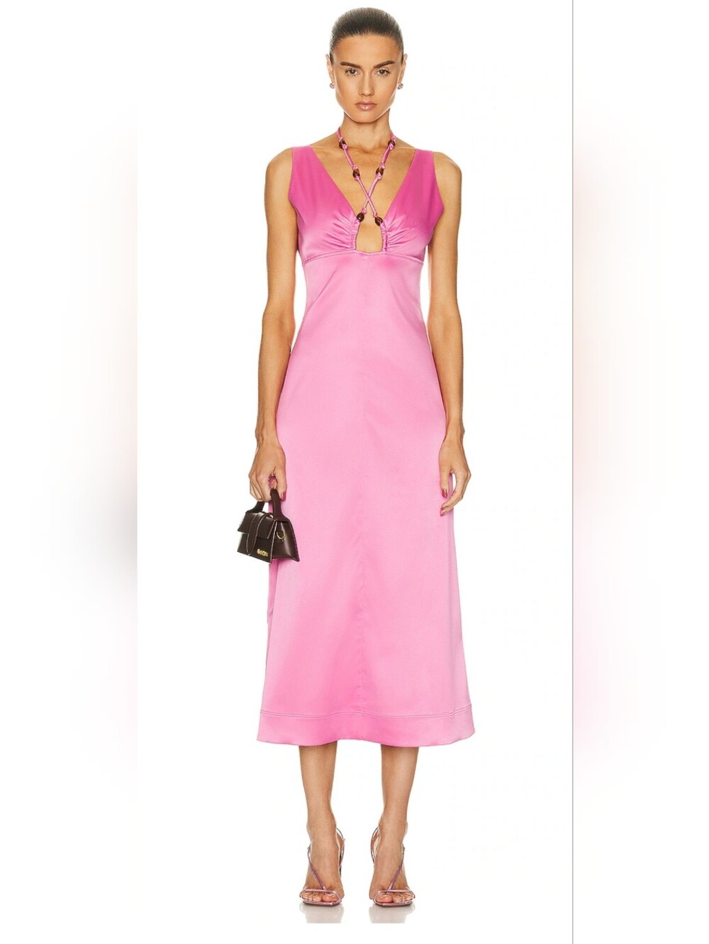 Ganni SEALED! NWT! Double Satin Halter Neck Maxi Dress in Pink. Sz 38/6/M. R2S!